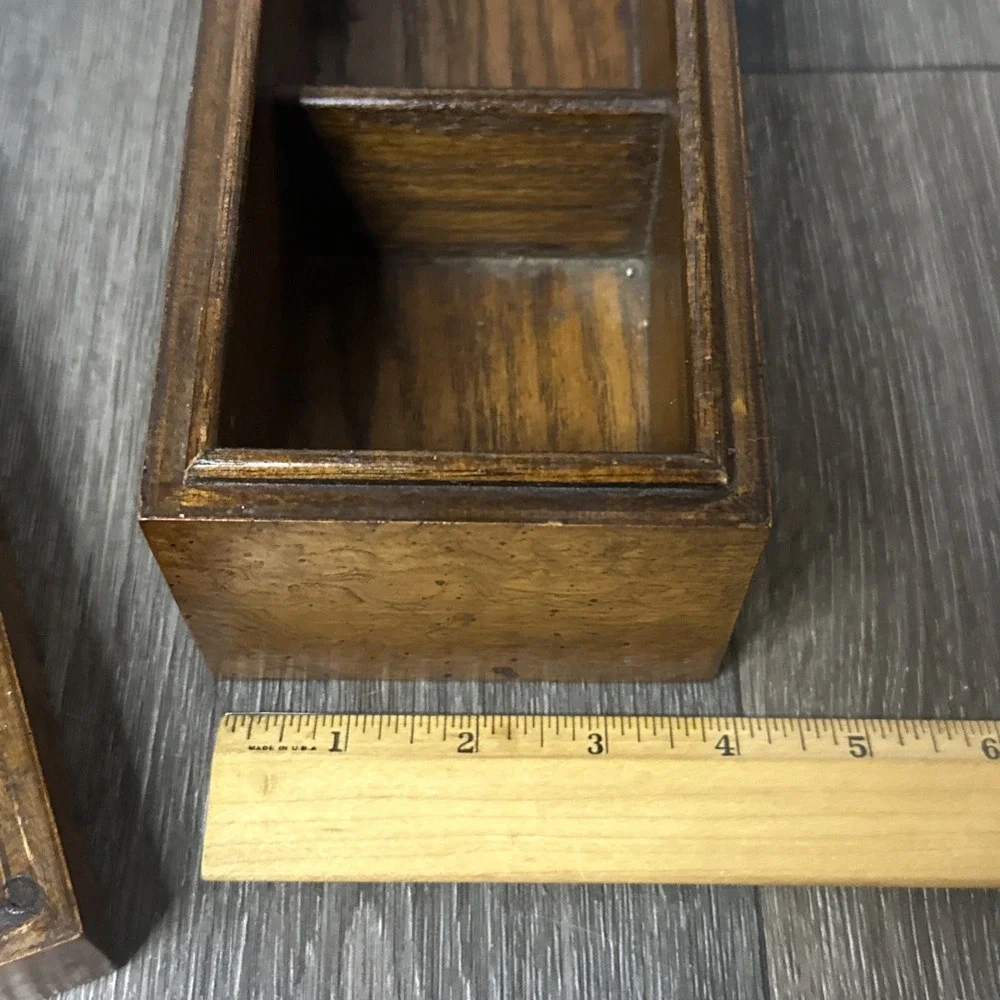 Antique Victorian Burr Walnut Divided Storage Pen Pencil Desk Box Brass Handle